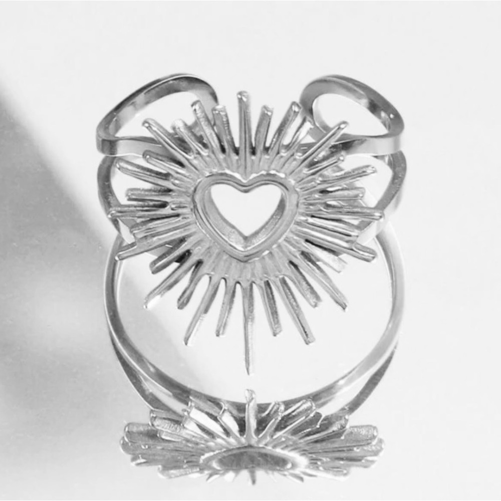 Radiant Sacred Heart~ of Jesus Immaculate Mary Burst Explode Catholic Steel Ring